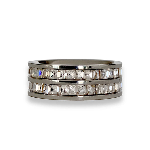 DOUBLE BAND BLING RING SILVER