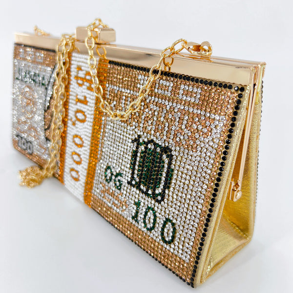 MONEY bling clutch gold